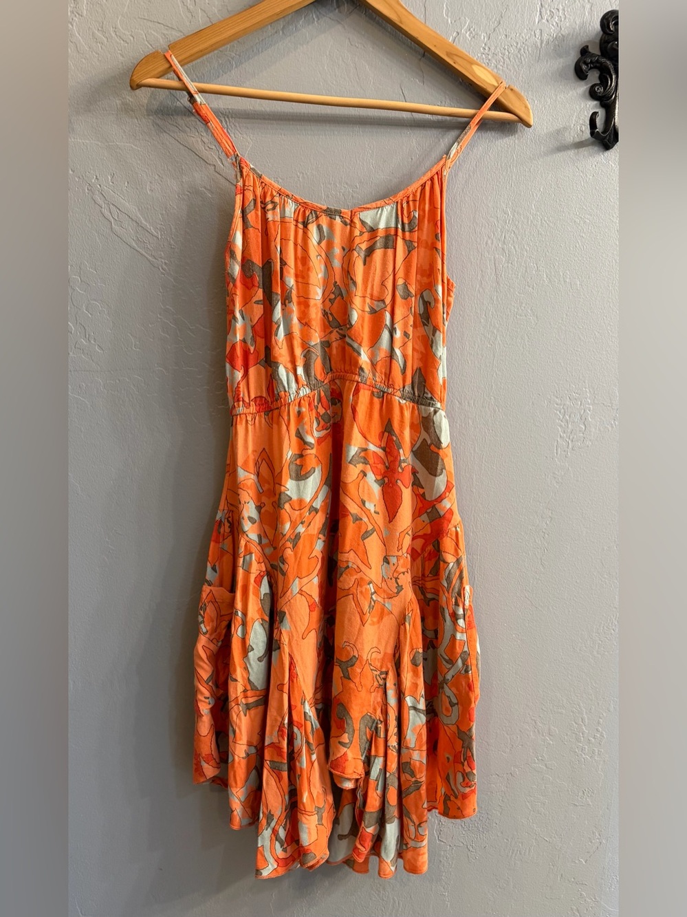 Angie Orange Floral-Print Spaghetti Strap Mini Dress